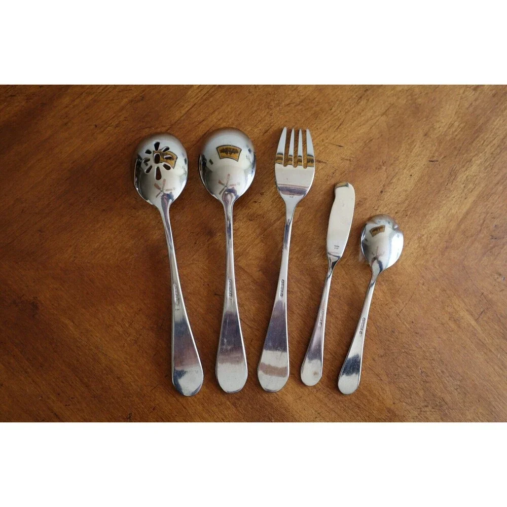 Lot 5 Oneida ICARUS Stainless Glossy Serving Spoon Pierced Solid Meat Fork China
